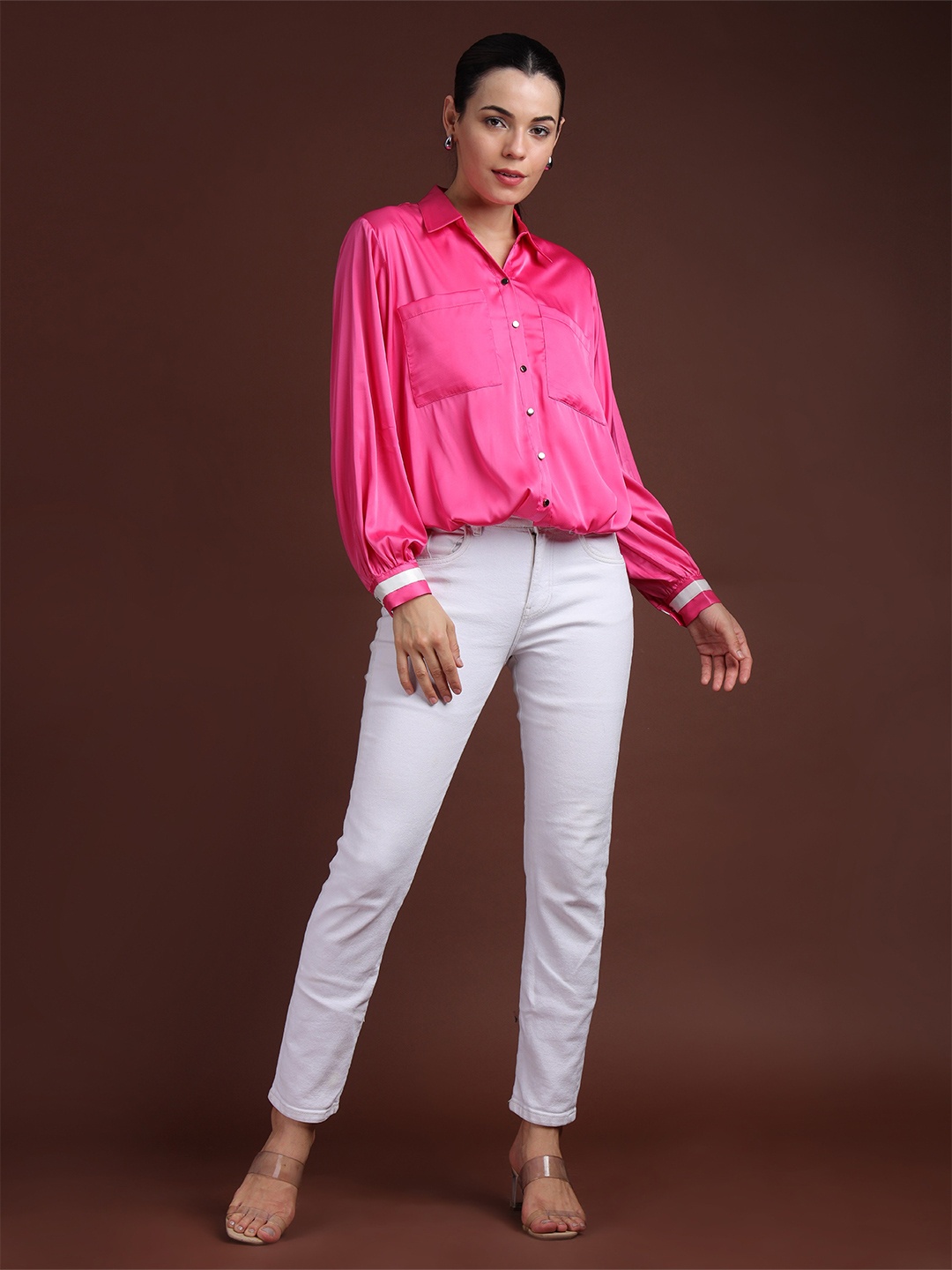 

Fashion Gaiia Women Comfort Spread Collar Solid Party Shirt, Pink