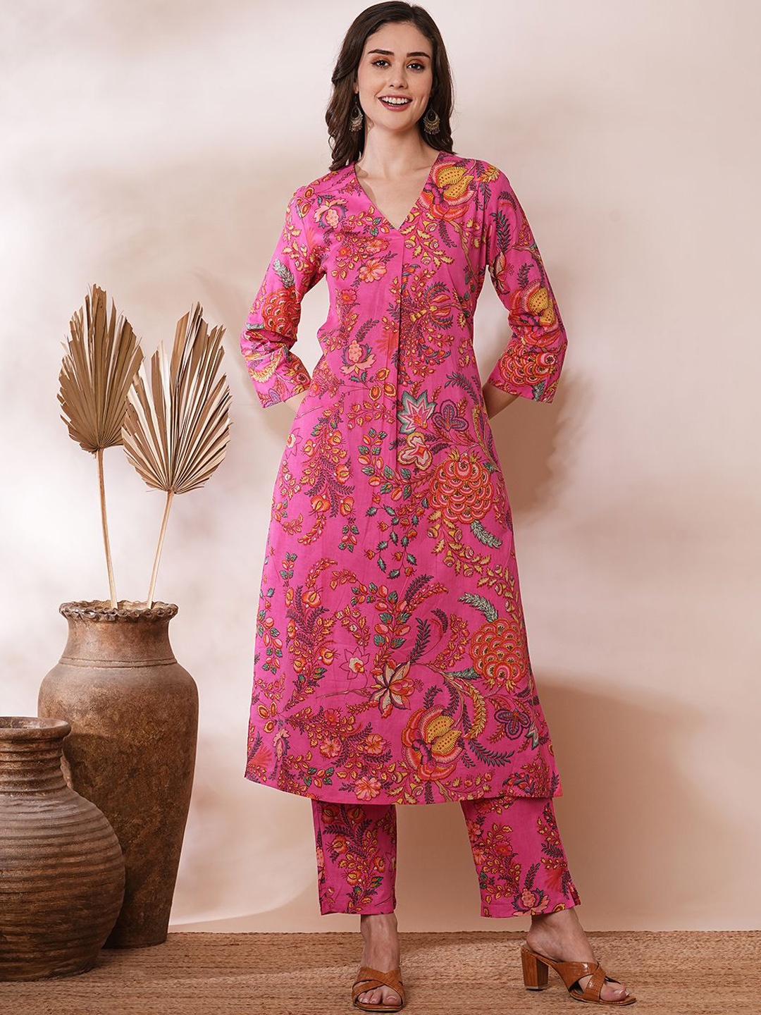 

FASHOR Printed Three Quarter Sleeve Tunic & Trouser Co-Ords, Pink