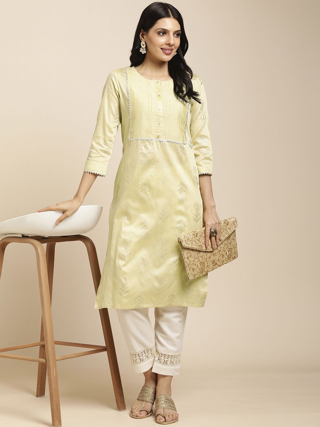 

RATAN Women Floral Printed Floral Kurta, Beige