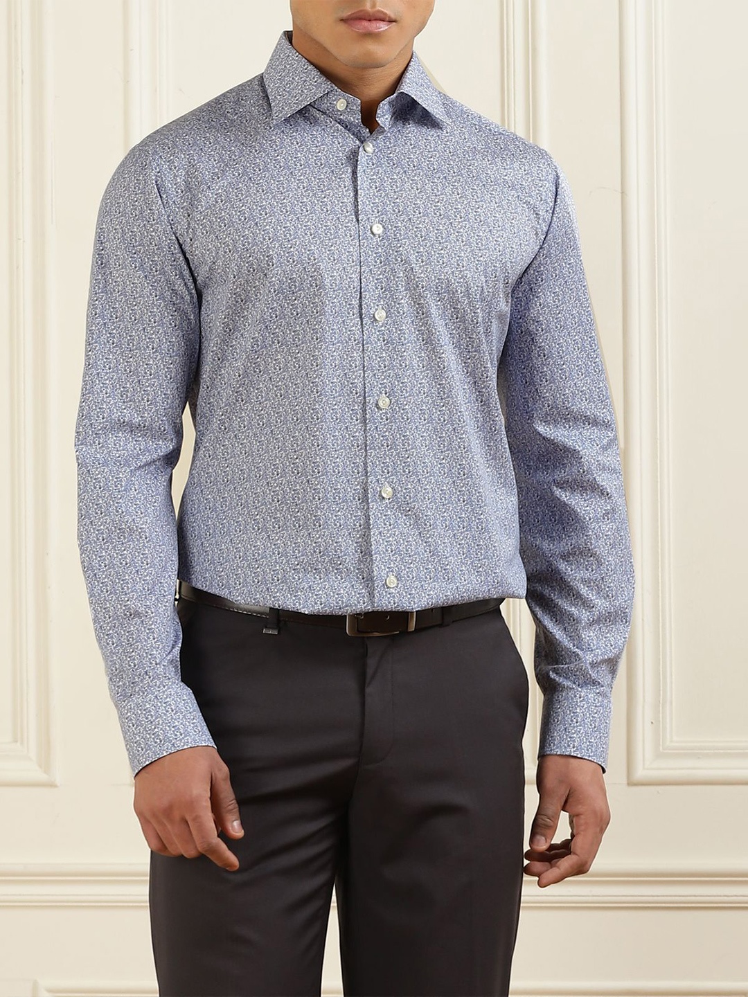

Eton Men Slim Fit Opaque Printed Formal Shirt, Navy blue