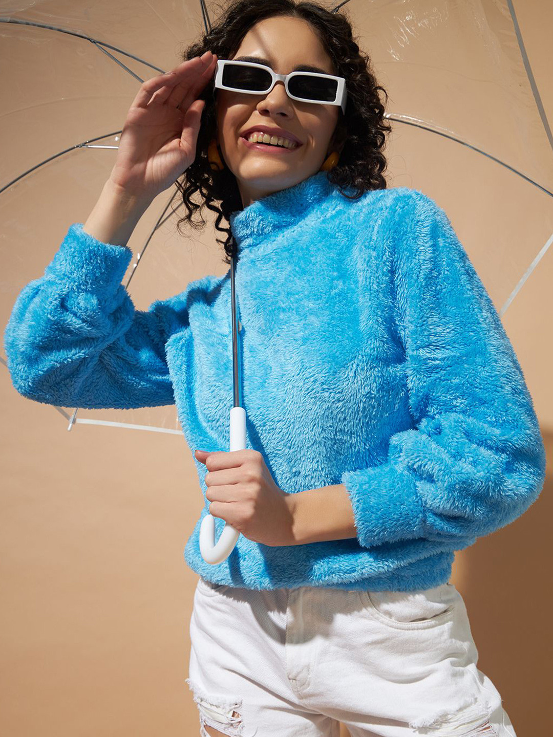 

The Dry State Women Solid High Neck Pullover Sweatshirt, Blue