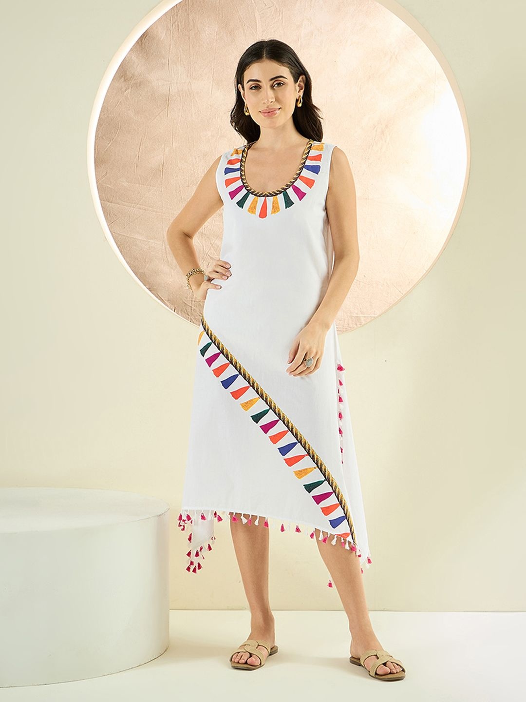 

First Resort by Ramola Bachchan Print A-Line Midi Dress, White