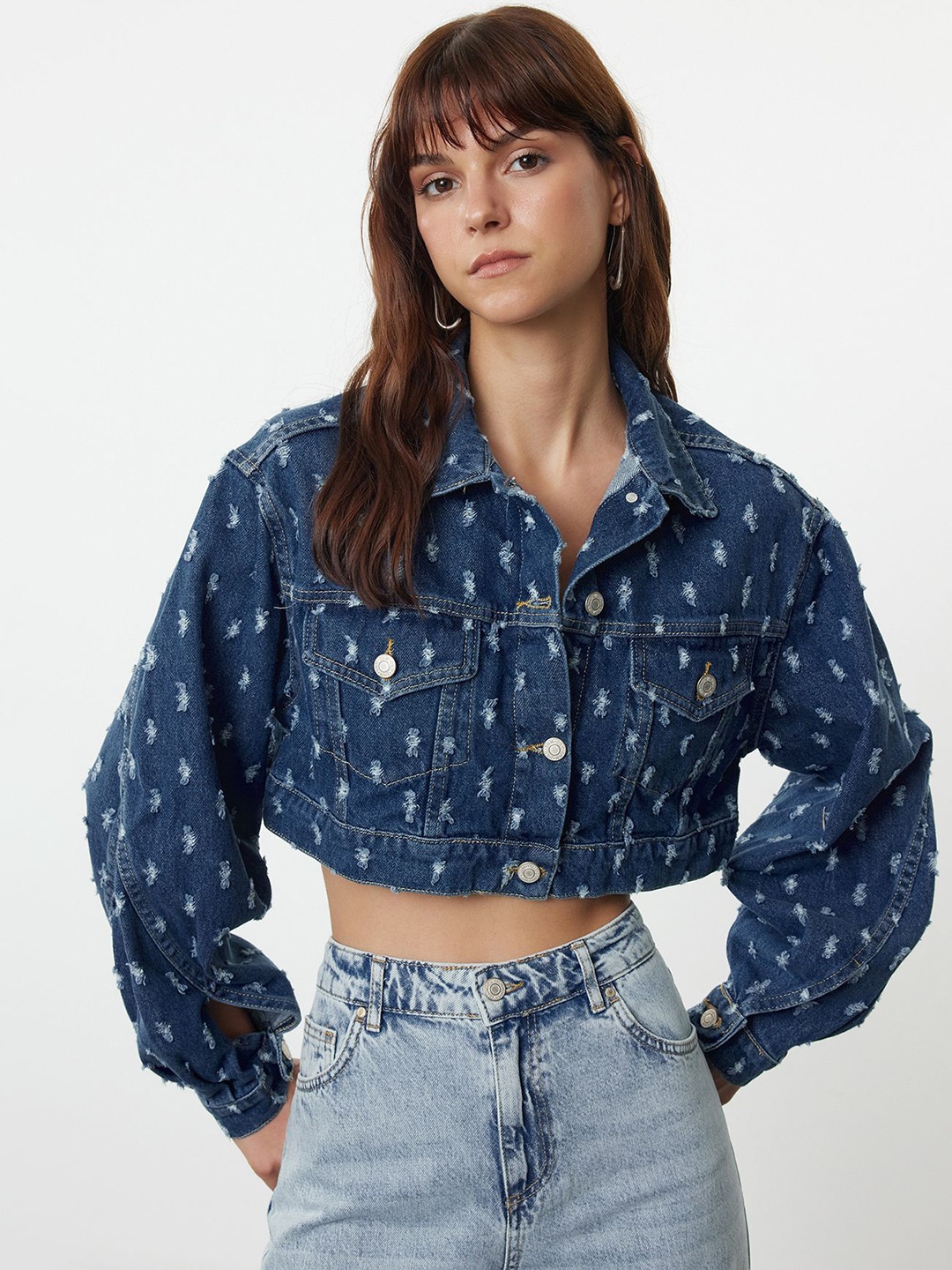 

Trendyol Women Crop Denim Jacket, Na