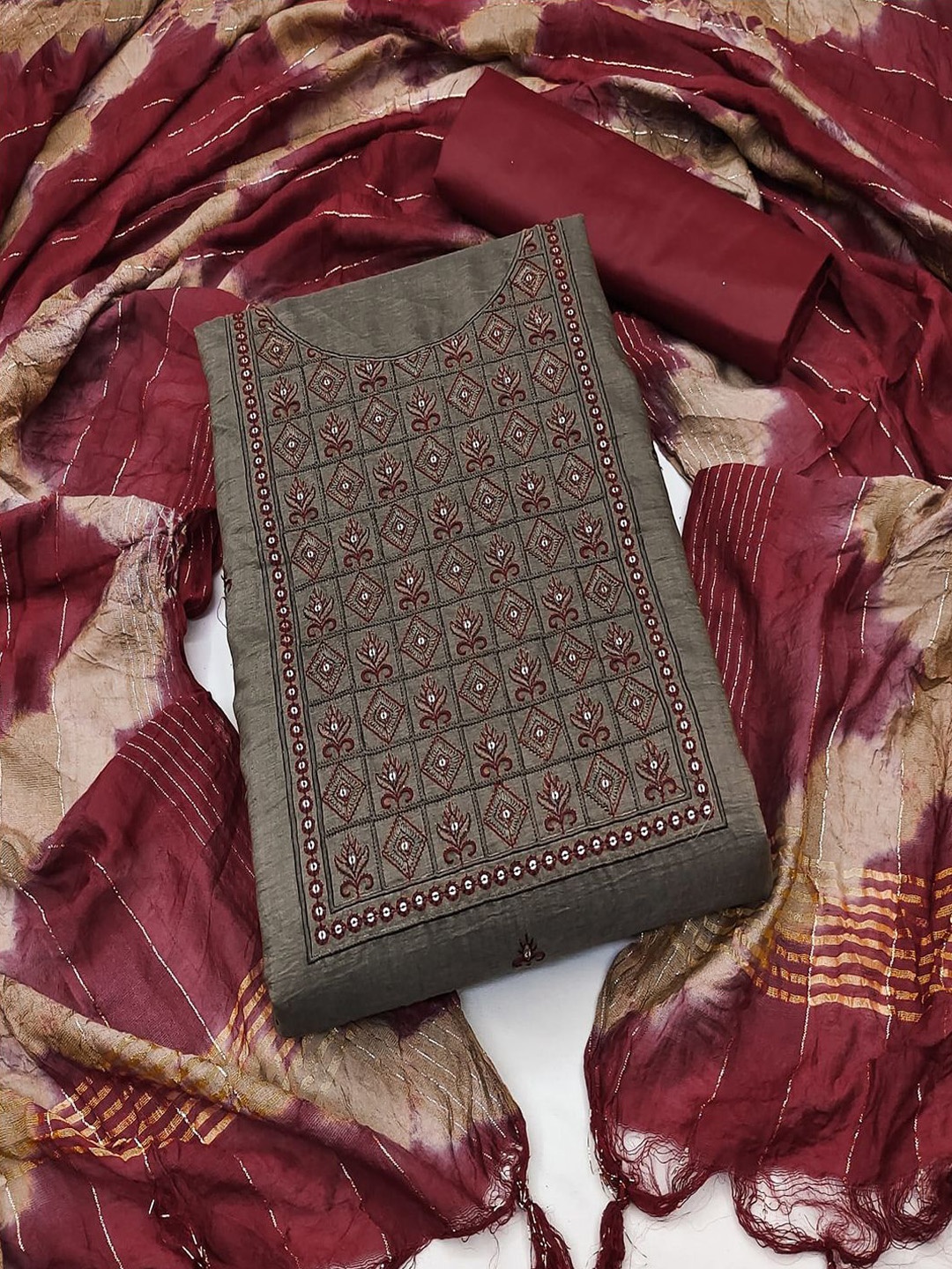 

MISS VERVE Unstitched Dress Material, Coffee brown