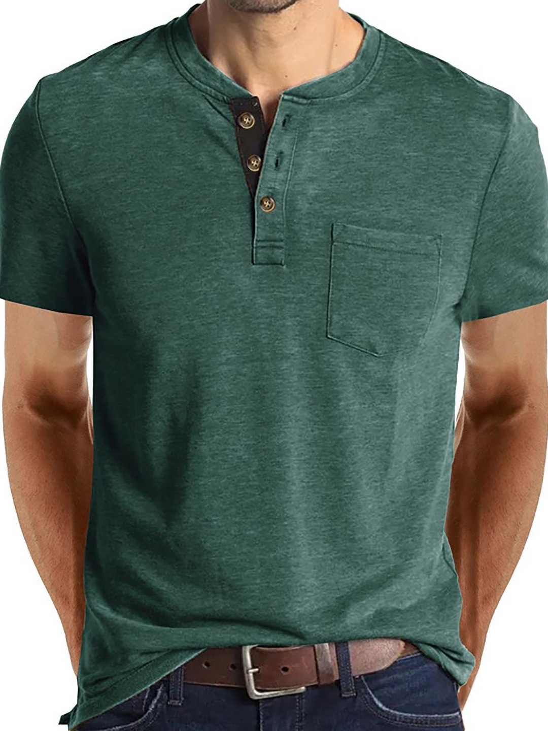

StyleCast x Revolte Men Solid Henley Neck T-shirt, Green