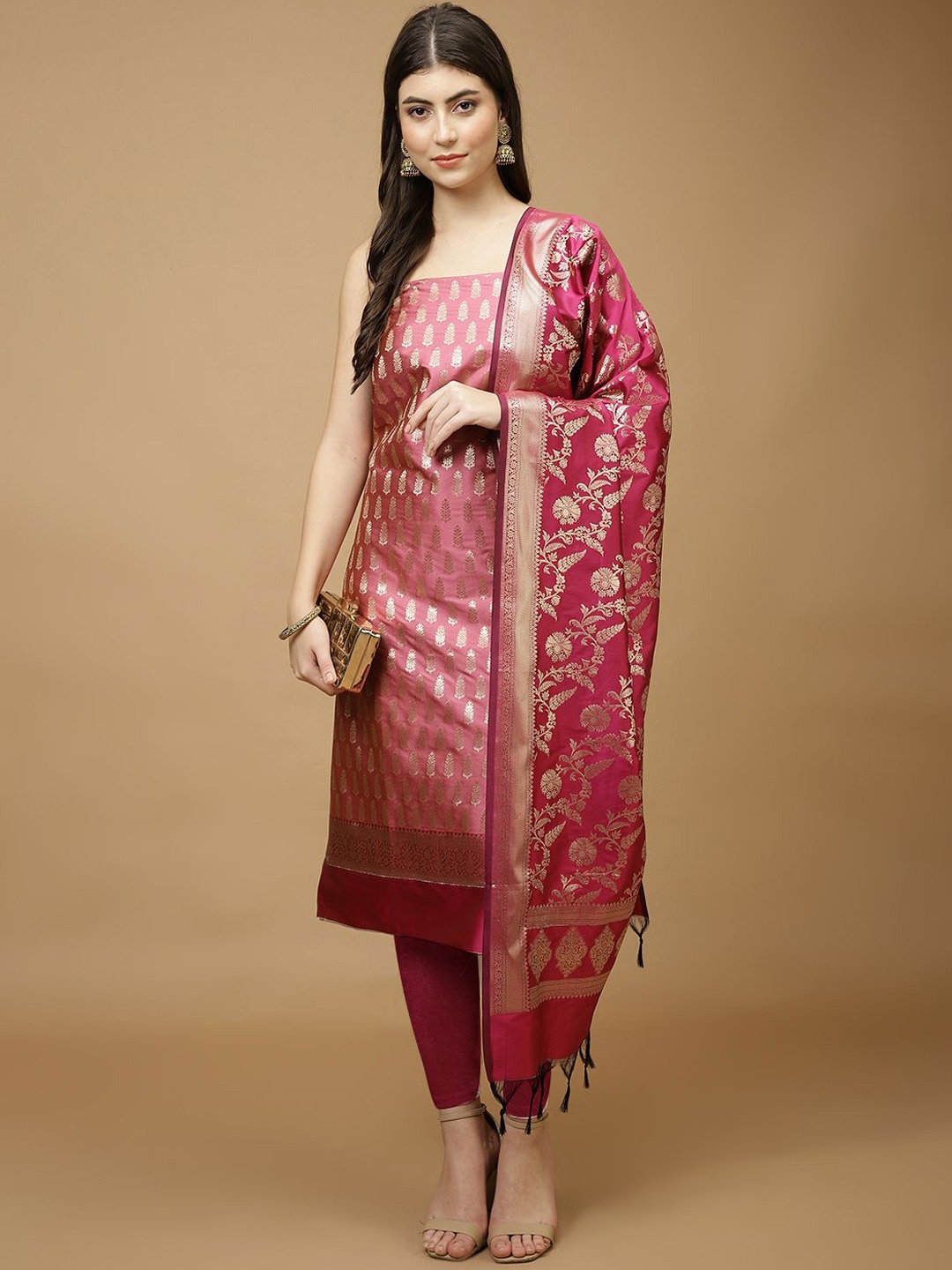 

Meena Bazaar Art Silk Unstitched Dress Material, Pink