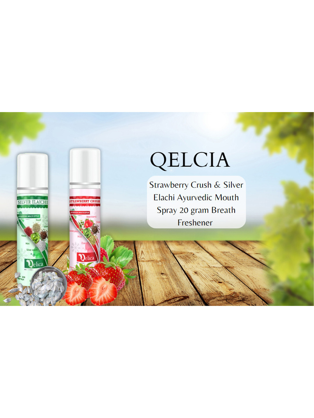 

Qelica Set Of 2 Strawberry Crush & Silver Elachi Fresh Breath Spray-10g Each, Red