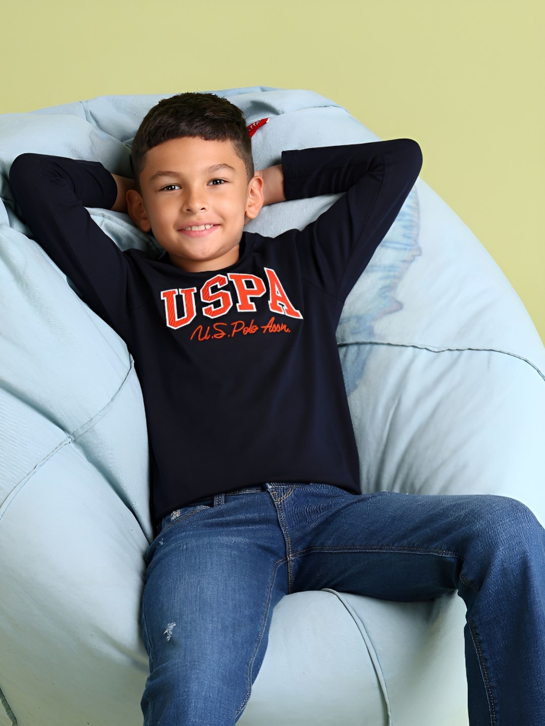 

U.S. Polo Assn. Kids Boys Brand Logo Printed Round Neck Cotton T-shirt, Navy blue