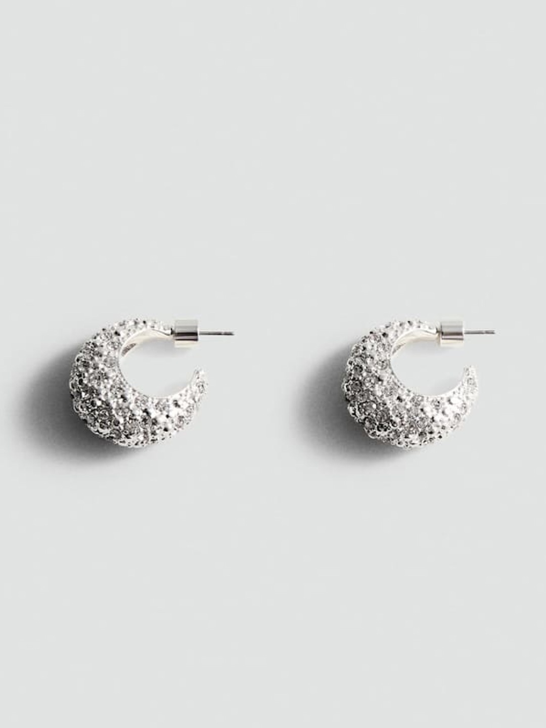 

MANGO Stone-Studded Half Hoop Earrings, Silver