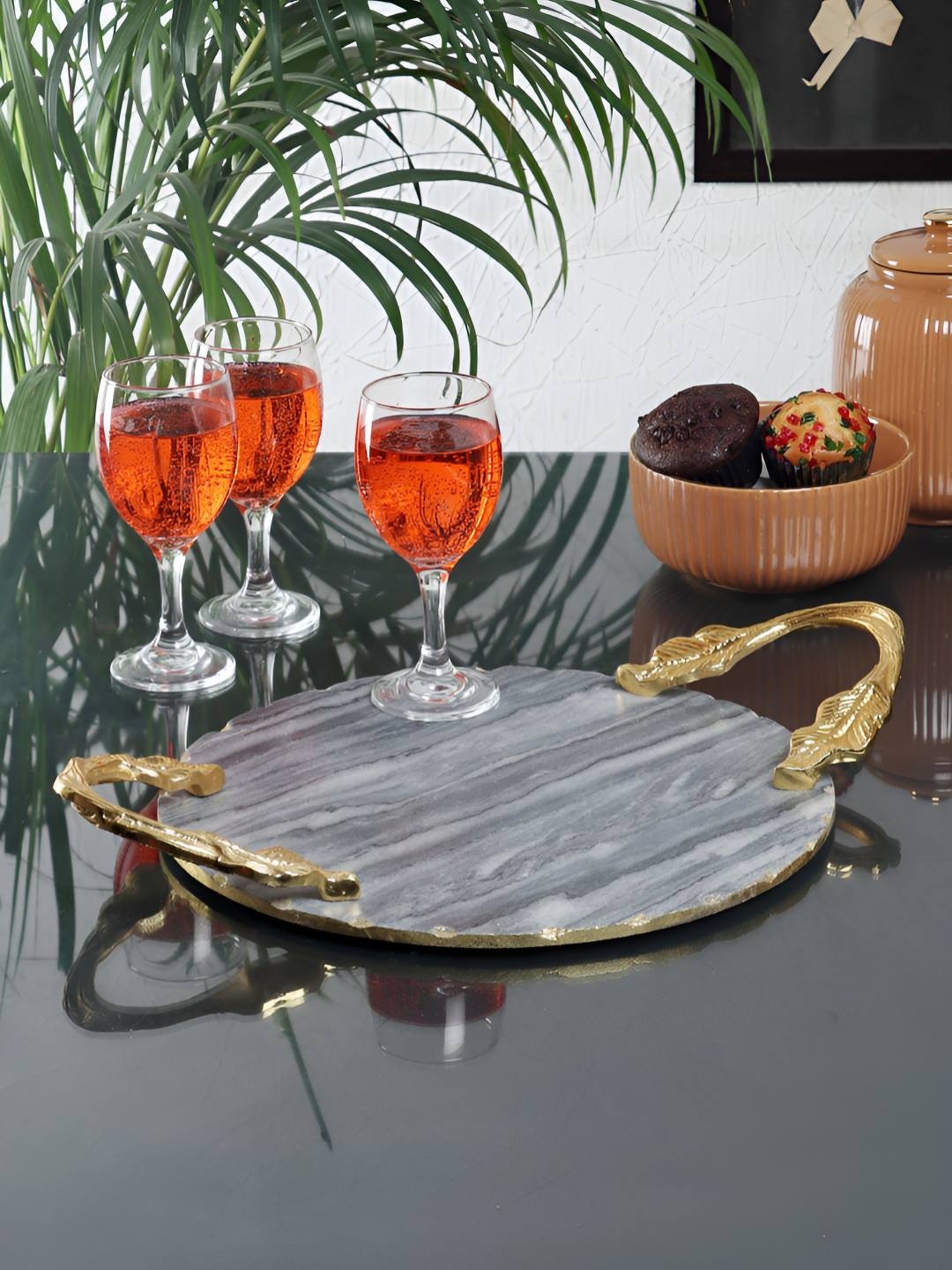 

NikkisPride Black & Gold Toned Marble Easy to Clean Serving Tray