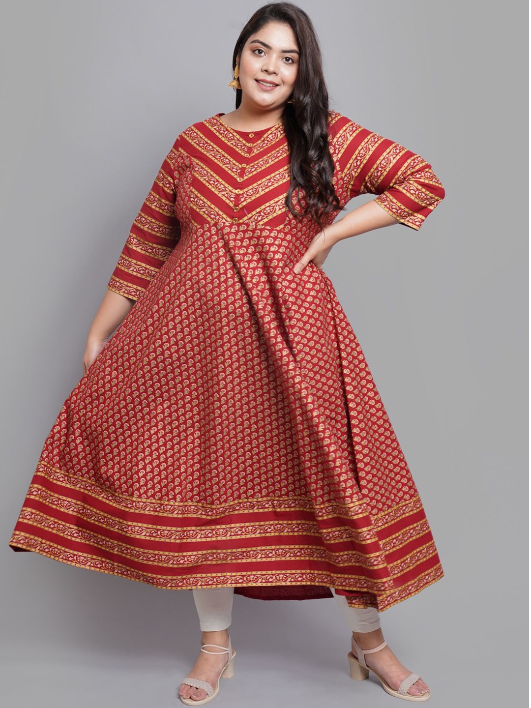 

YASH GALLERY Women Floral Printed Thread Work Anarkali Kurta, Maroon