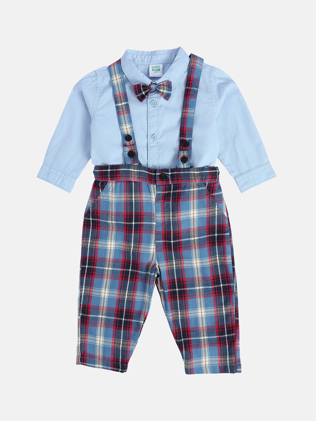 

MINI KLUB Boys Cotton Dungaree & Shirt With Bowtie Set, Blue