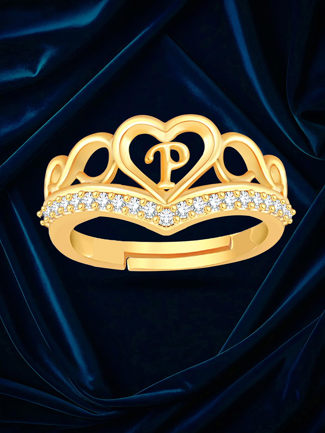 

Heer Collection Gold-Plated AD Studded Adjustable Finger Ring