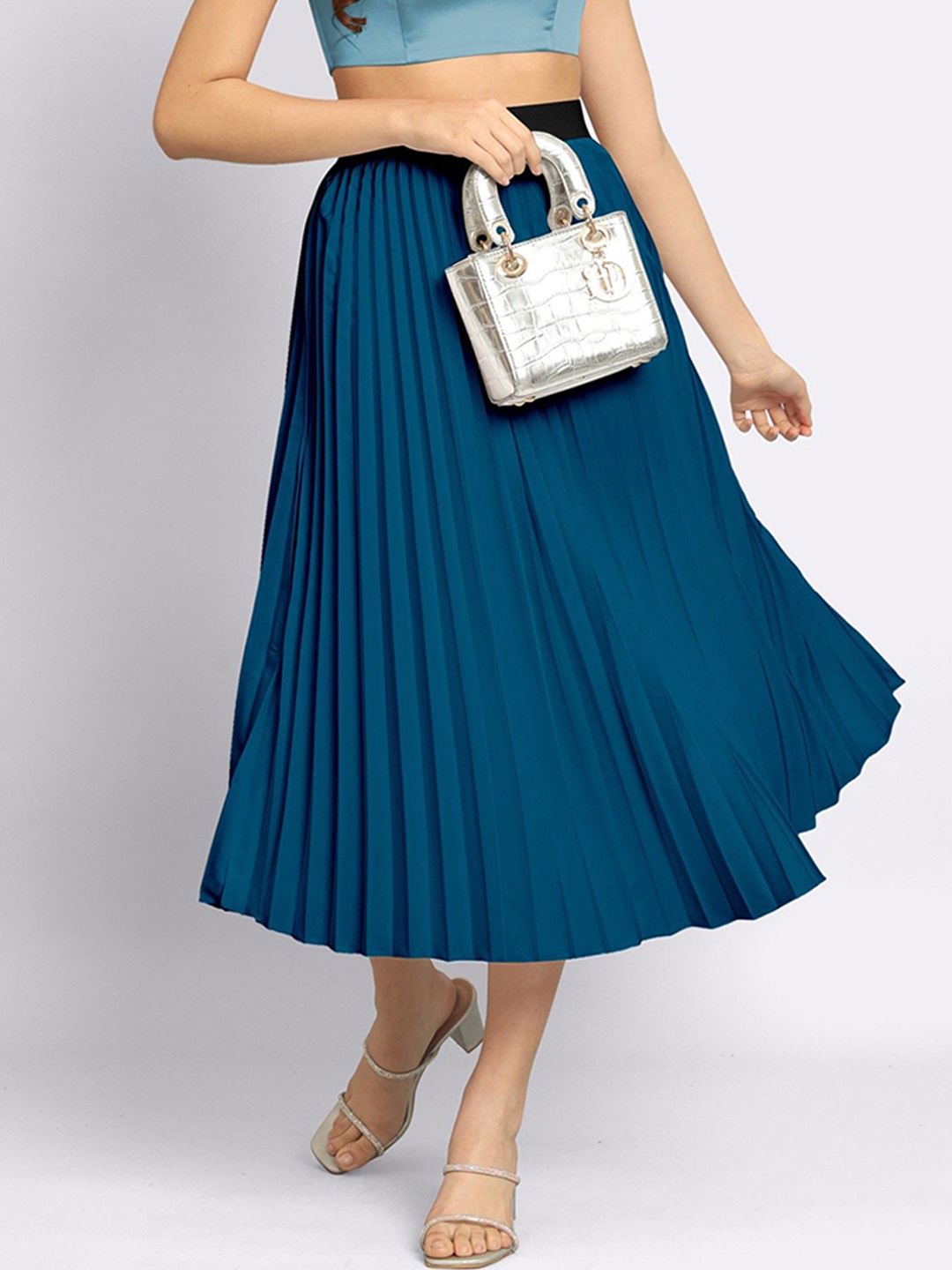 

Vastani Enterprise Women Flared Pleated Midi Skirt, Blue