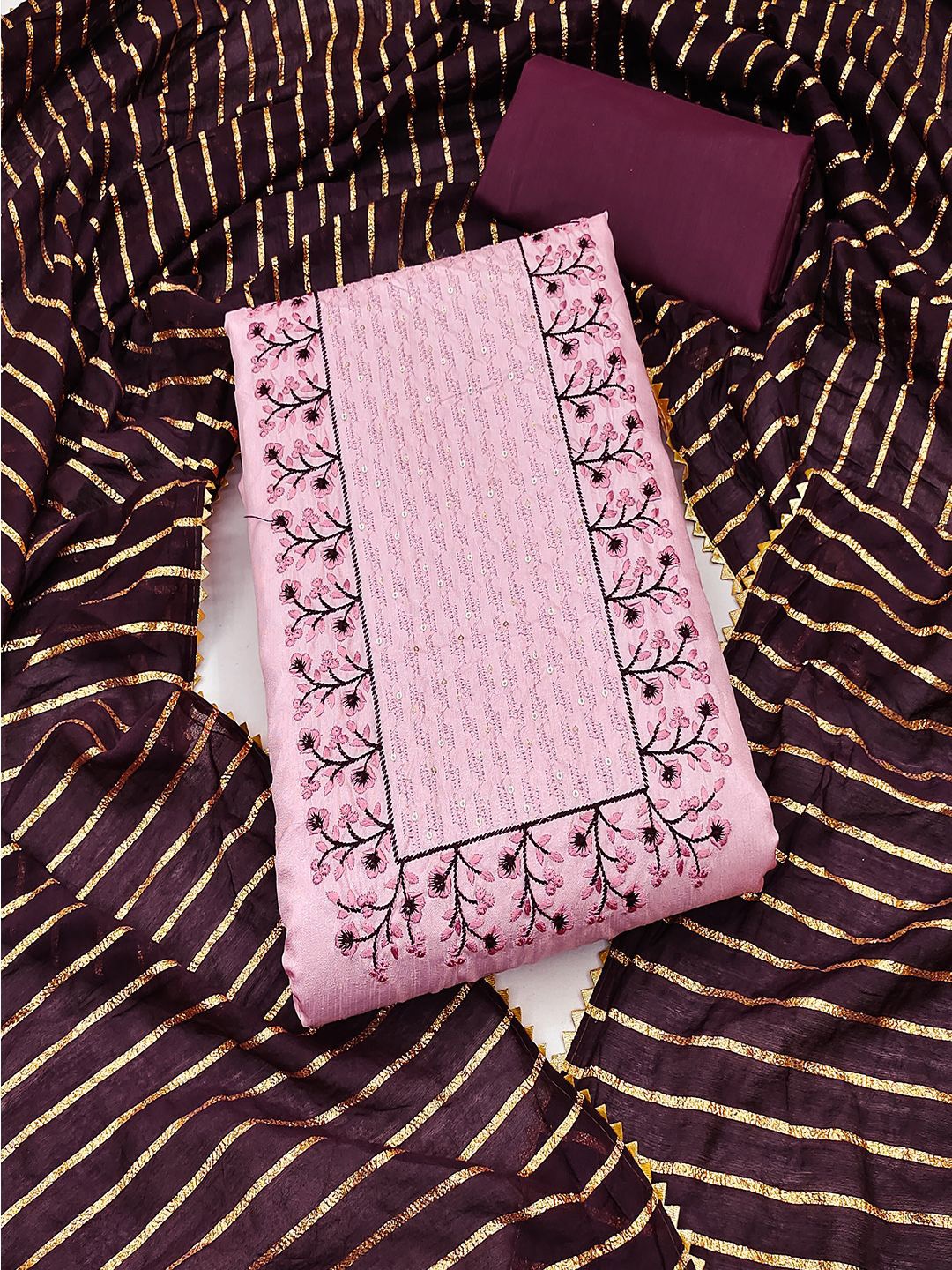 

MISS VERVE Unstitched Dress Material, Pink