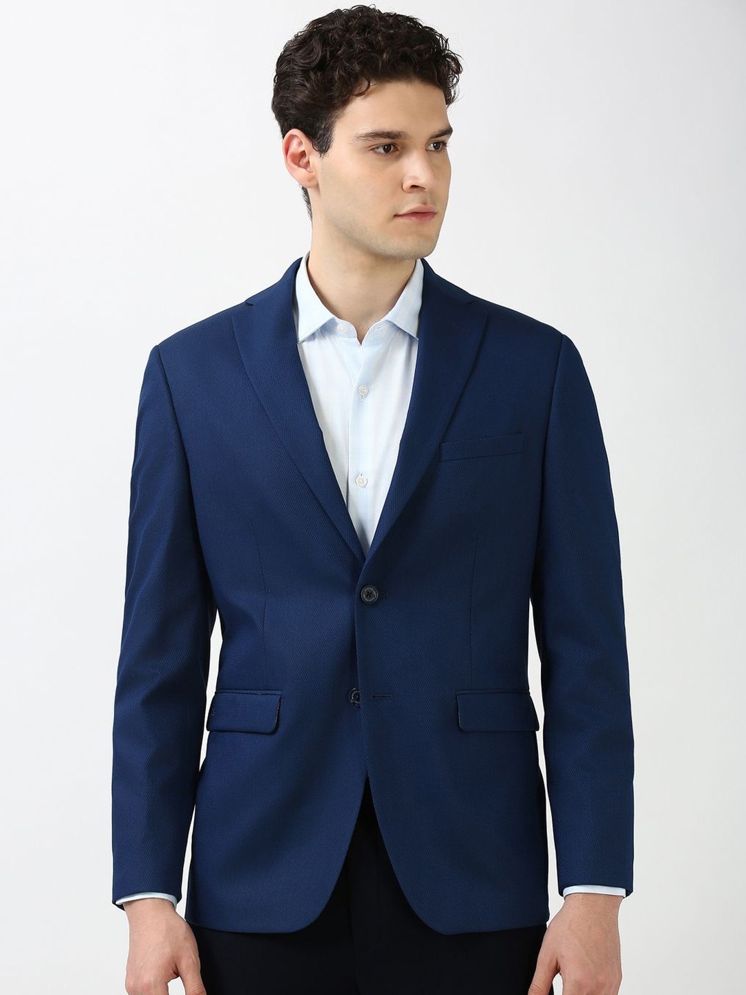 

Peter England Elite Slim-Fit Single-Breasted Formal Blazers, Navy blue