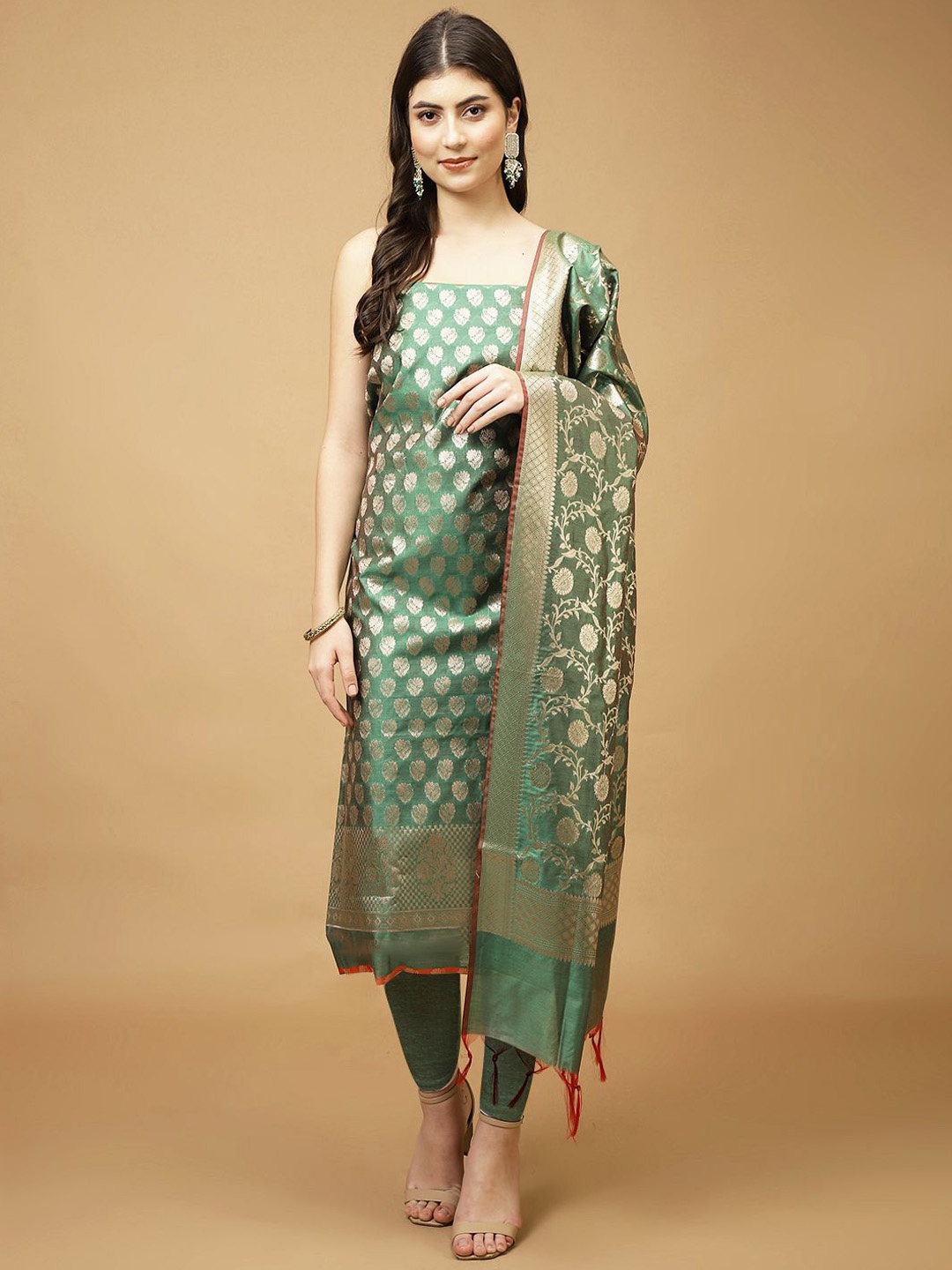 

Meena Bazaar Art Silk Unstitched Dress Material, Green