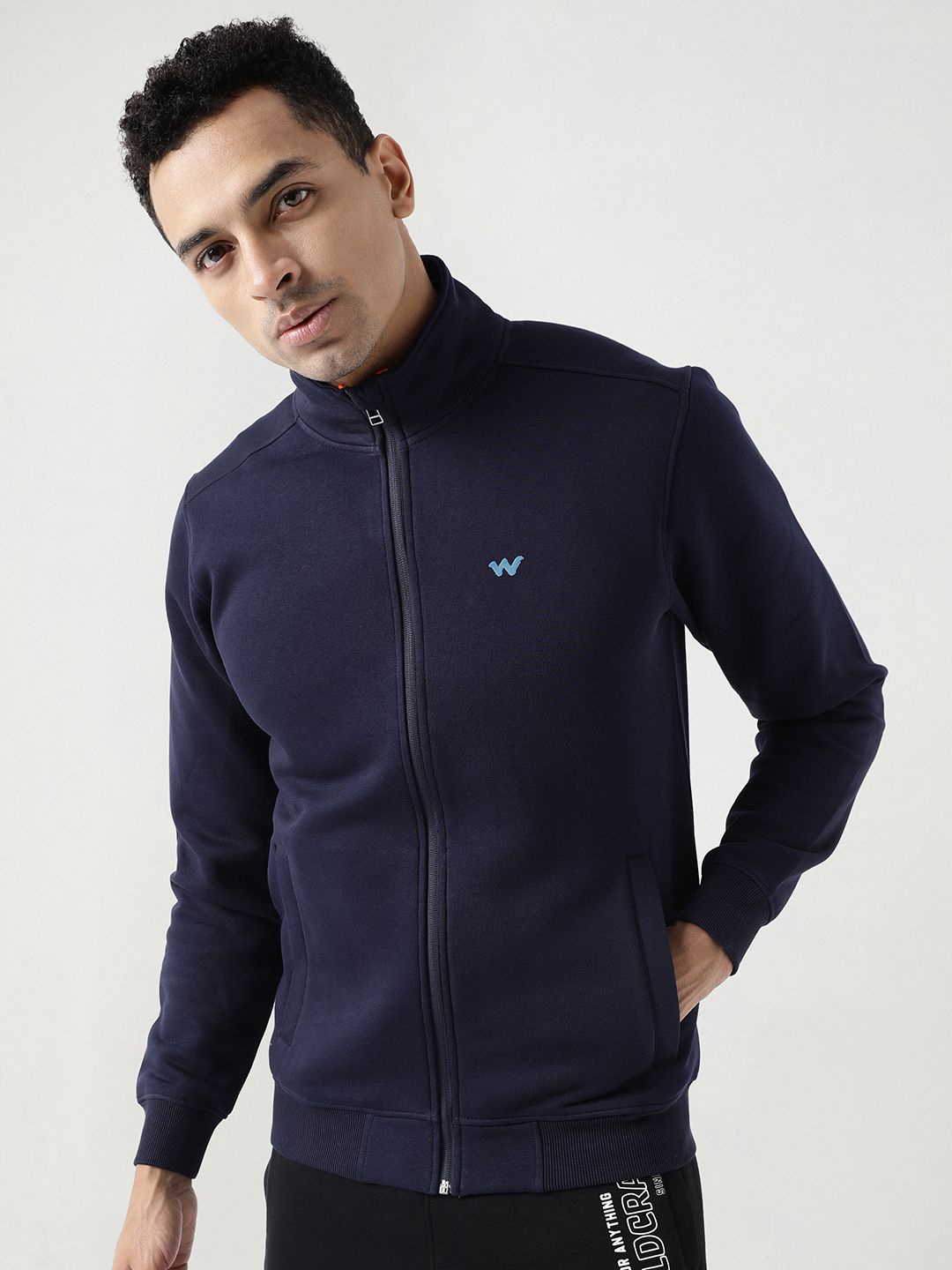 

Wildcraft Men Solid Mock Collar Cotton Front-Open Sweatshirt, Blue
