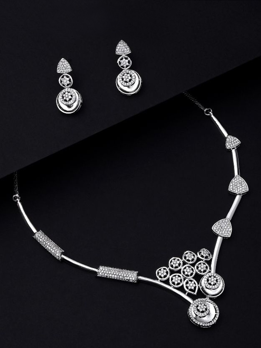 

Cierra Silver-Plated AD- Studded Round & Oval Shape Necklace and Earrings