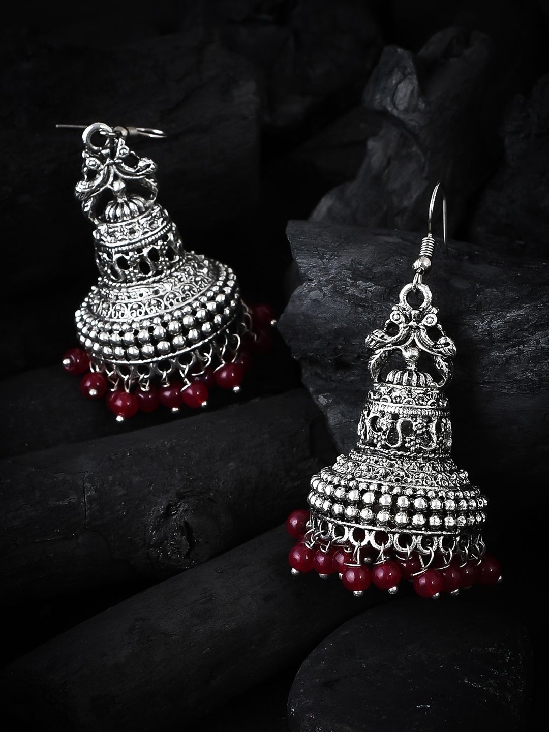 

Silvermerc Designs Contemporary Jhumkas Earrings, Silver