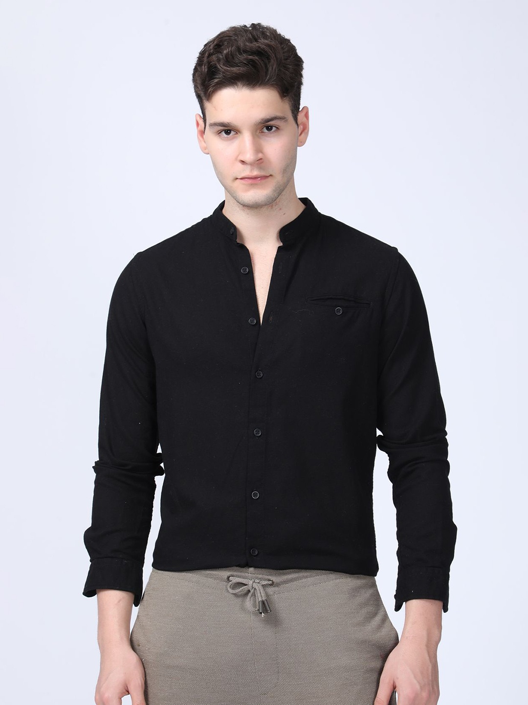 

POE Men Smart Slim Fit Opaque Casual Shirt, Black