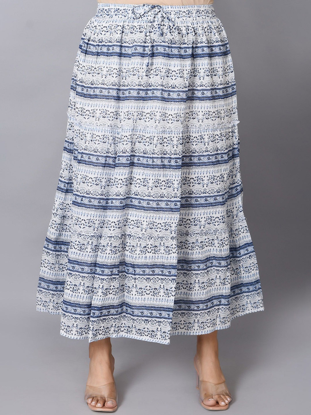 

Cloth Bites Women Pure Cotton Striped Printed A-Line Midi Skirt, Blue