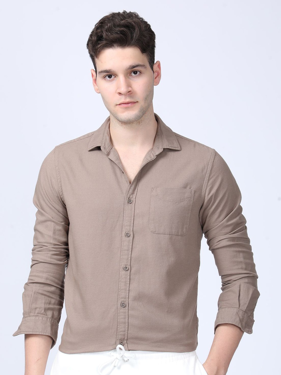 

POE Men Smart Slim Fit Opaque Casual Shirt, Khaki