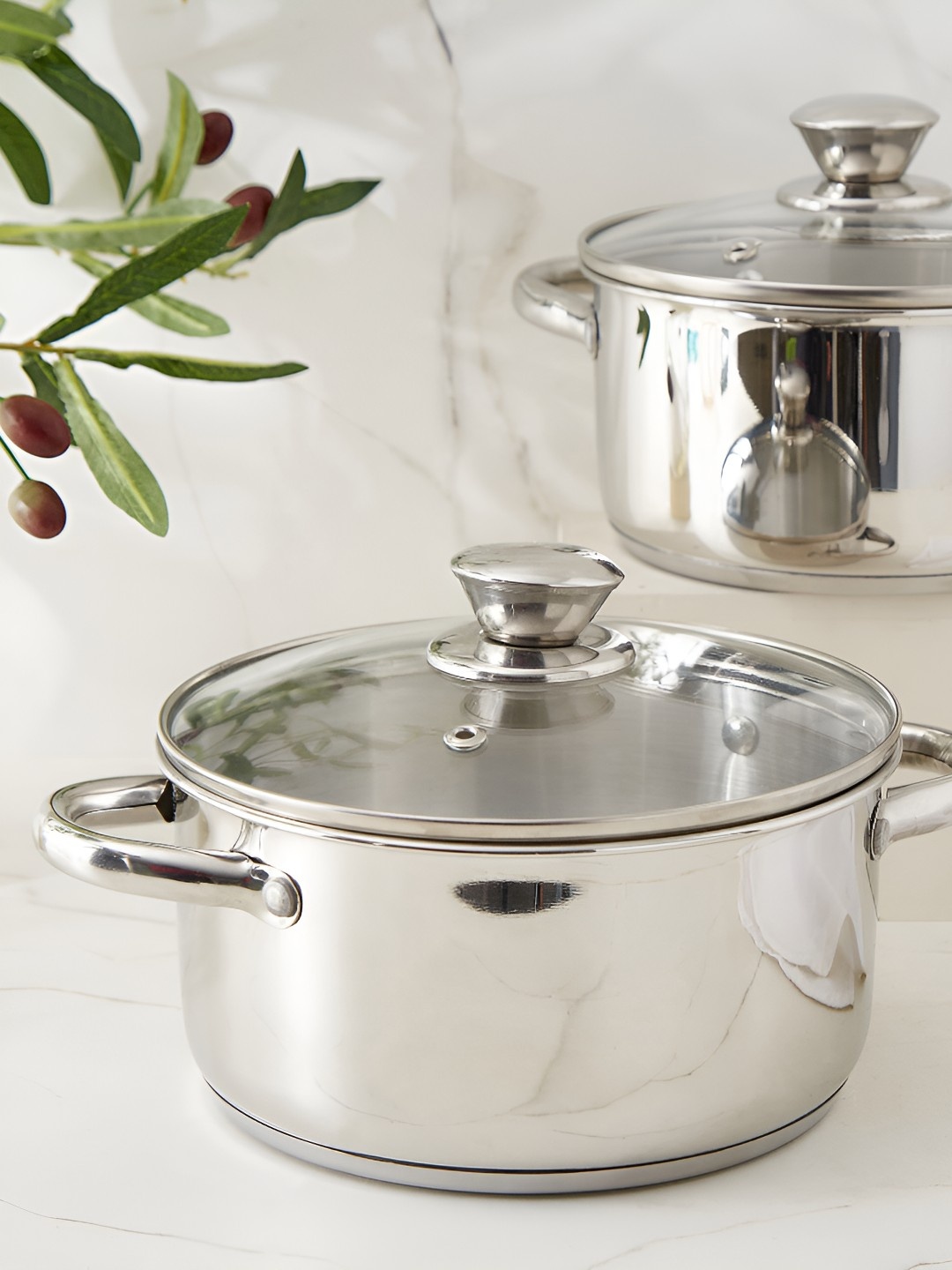 

Home Centre Silver-Toned 2 Pieces Stainless Steel Cook and Serve Casserole