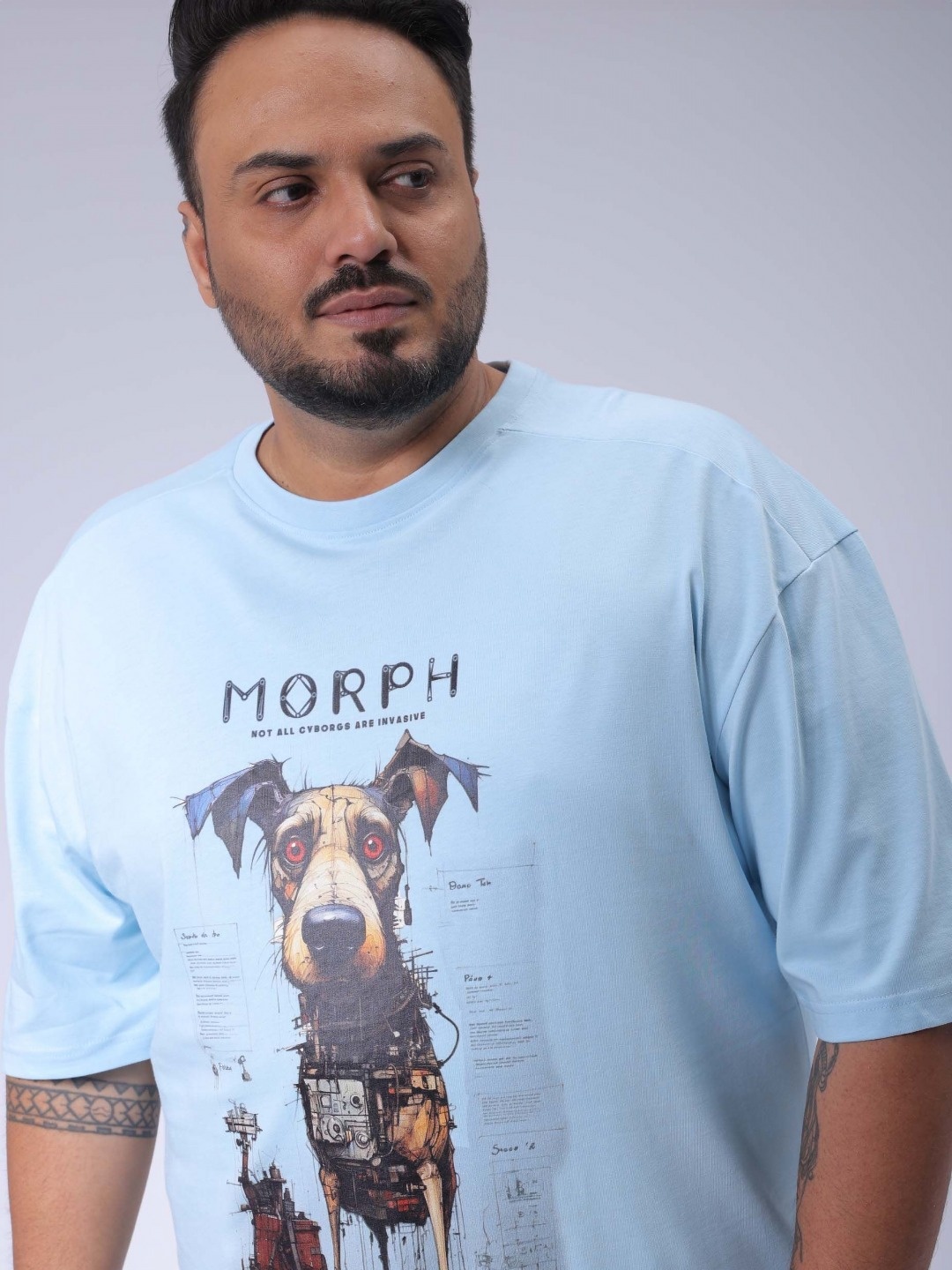 

Hardsoda by The Indian Garage Co Men Plus Size Graphic Printed Round Neck Cotton Relaxed Fit T-shirt, Blue