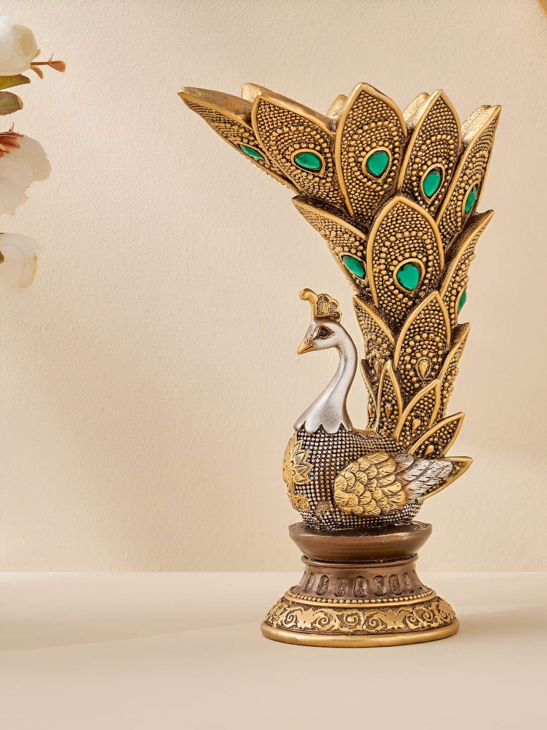 

Home Centre Corsica Mayur Green Peacock Vases, Gold