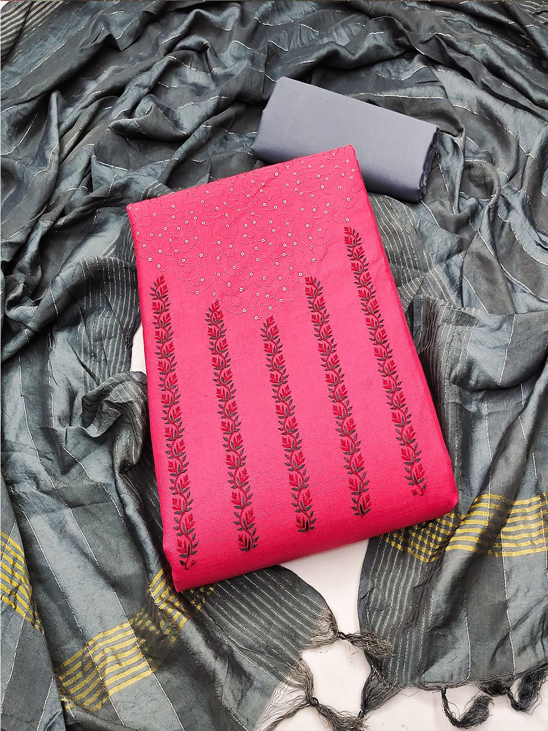 

MISS VERVE Unstitched Dress Material, Pink