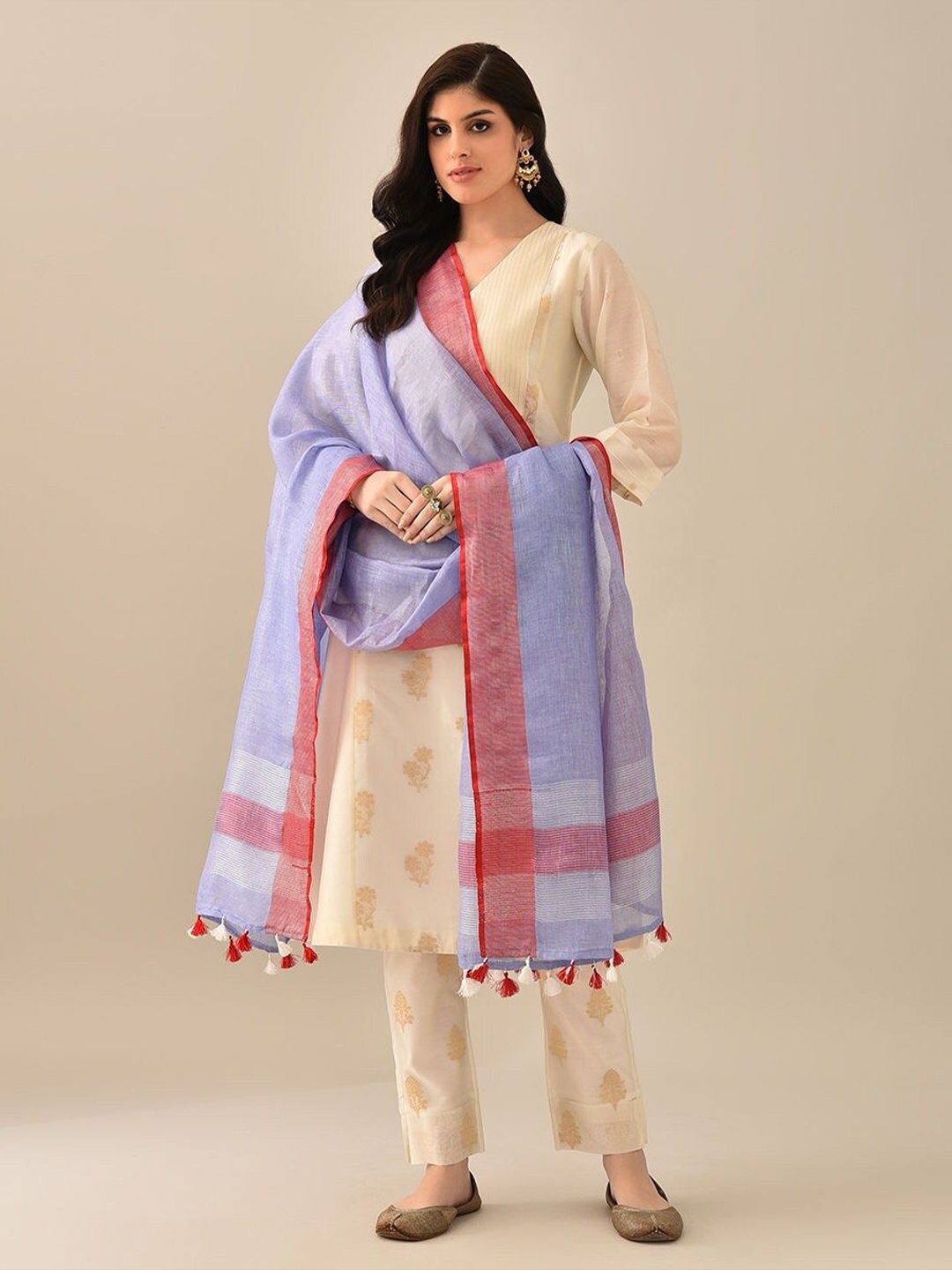 

JAYPORE Linen Dupatta, Blue