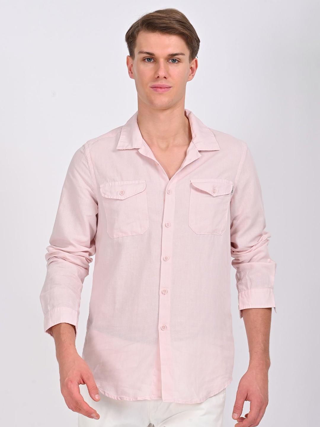 

POE Men Smart Slim Fit Opaque Casual Shirt, Pink