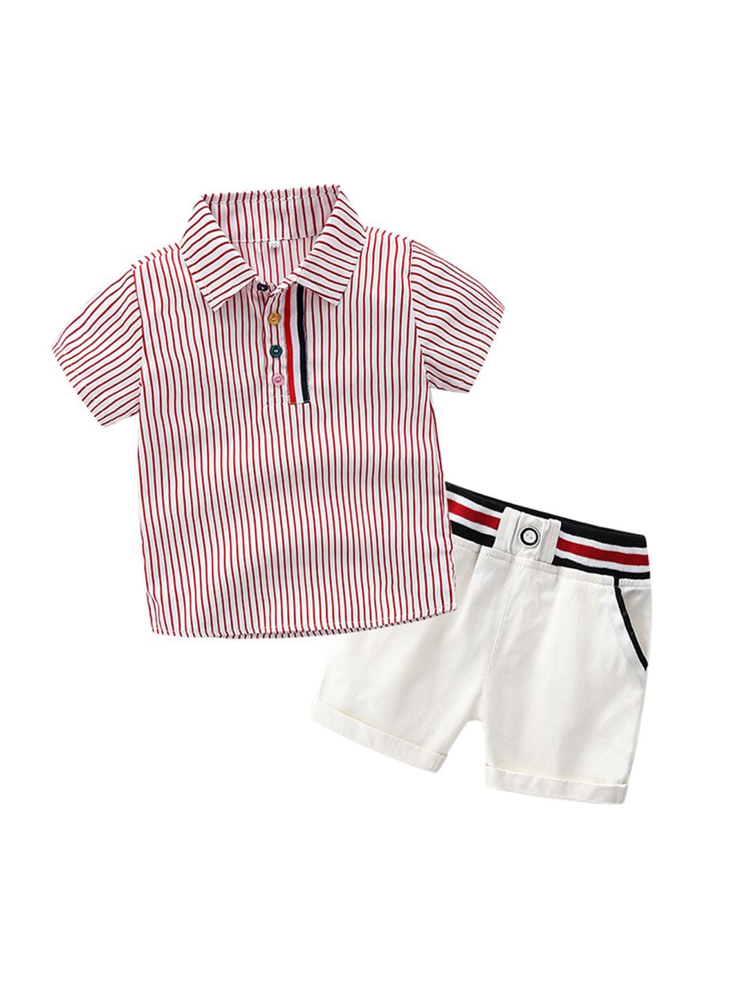 

JC SPARKLE Boys Striped Short Sleeves Shirt with Shorts, Red