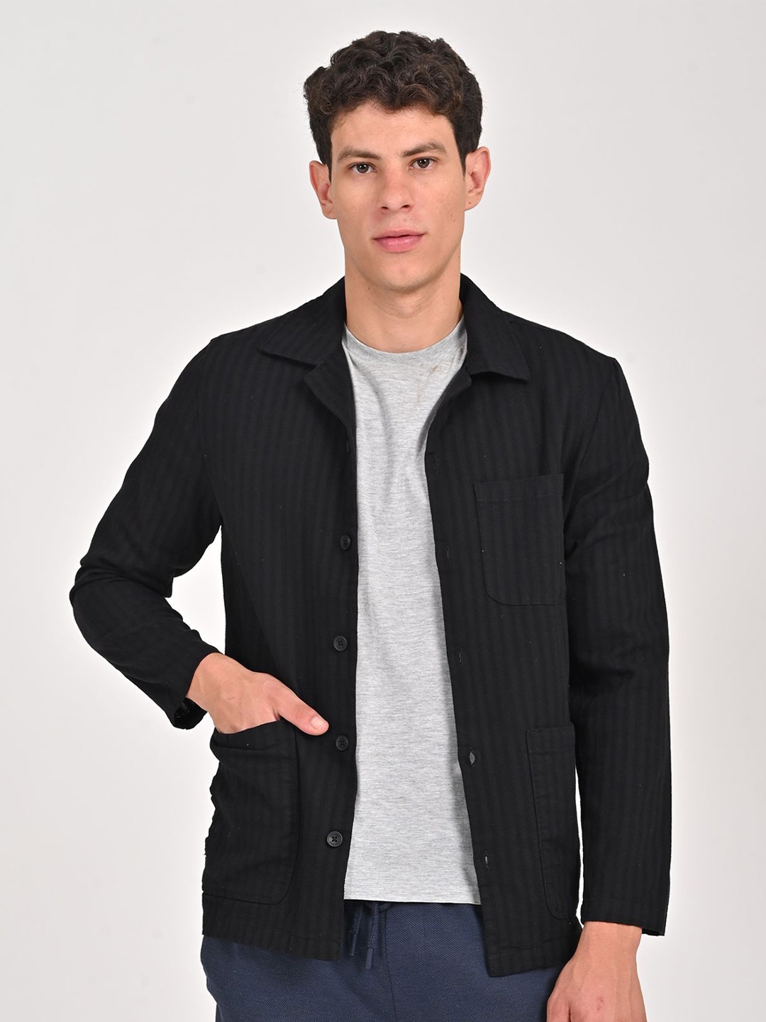 

POE Men Smart Slim Fit Opaque Casual Shirt, Black