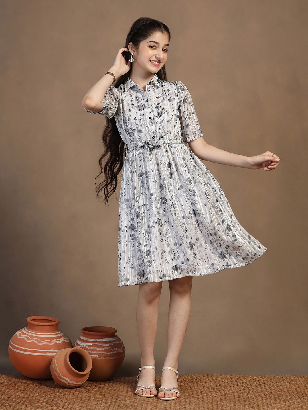 

FASHION DREAM Floral Print Georgette Fit & Flare Dress, White