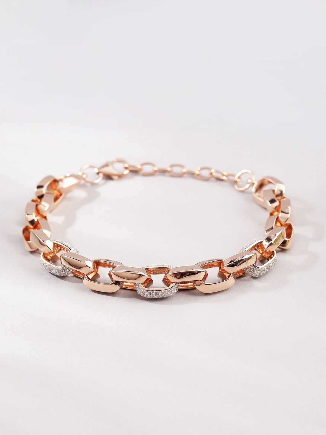 

DIAVO 925 Sterling Silver Rose Gold-Plated Quirky Link Bracelet