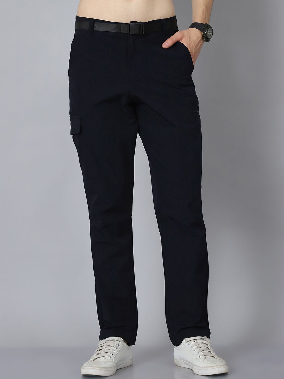 

HOUSE OF VEDAS Men Comfort Easy Wash Cargos Trousers, Navy blue