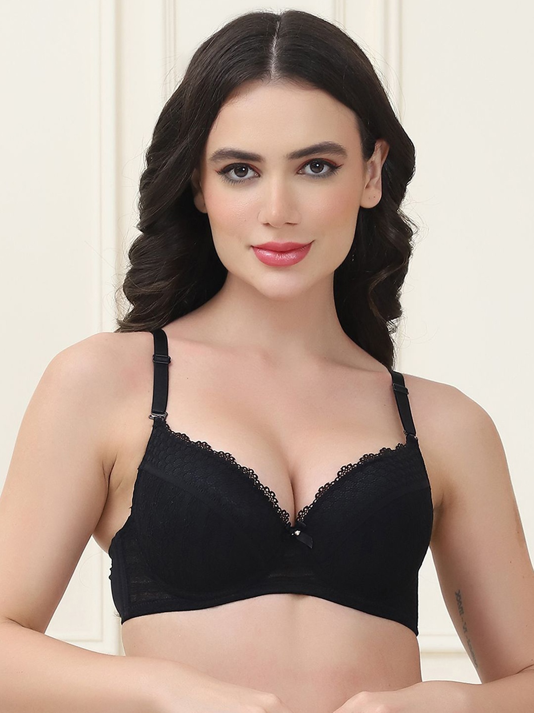 

PrettyCat Floral Medium Coverage Underwired Lightly Padded T-shirt Bra, Black