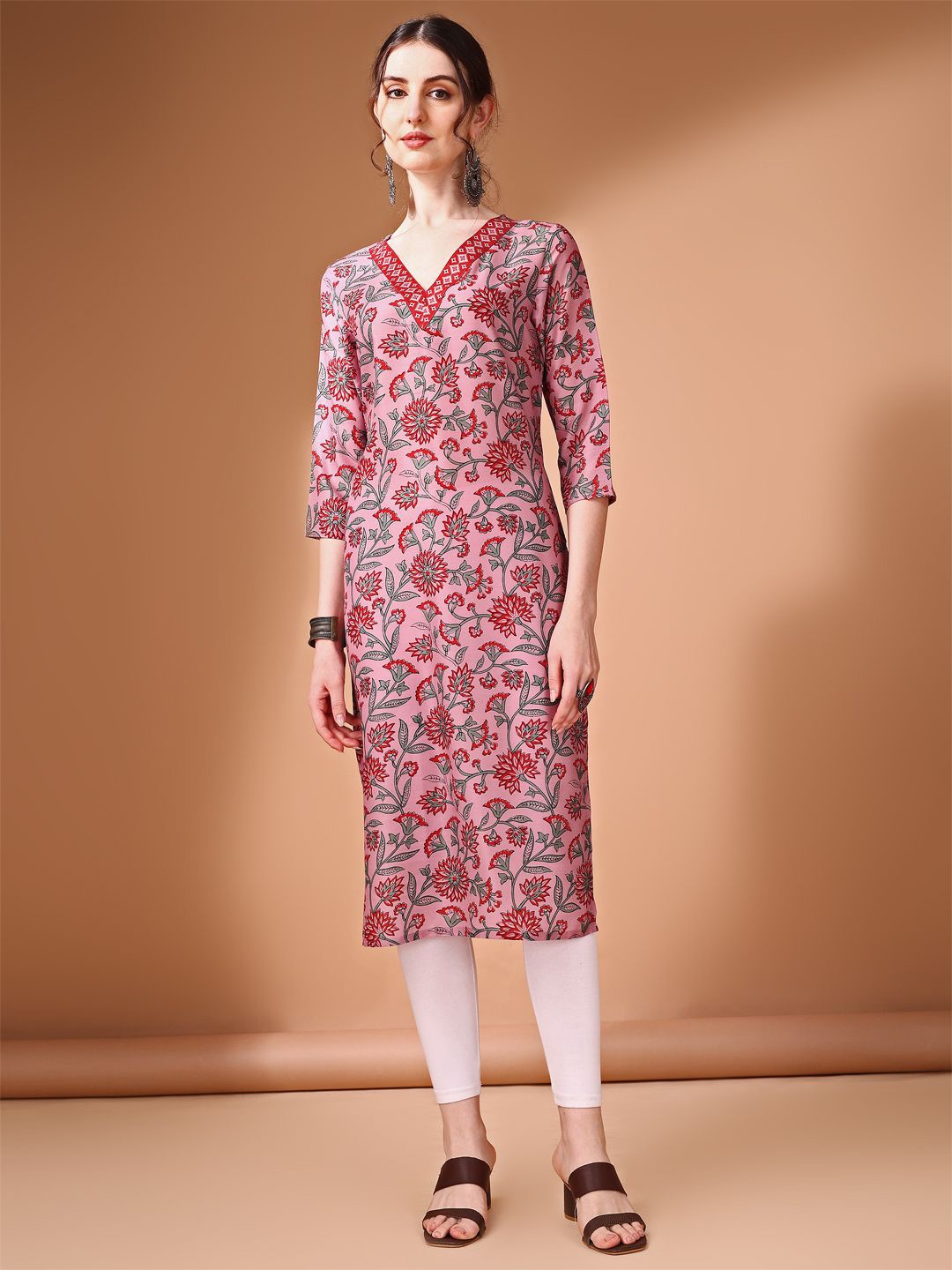 

Anouk Rustic Women Ethnic Motifs Floral Printed Straight Kurta, Pink