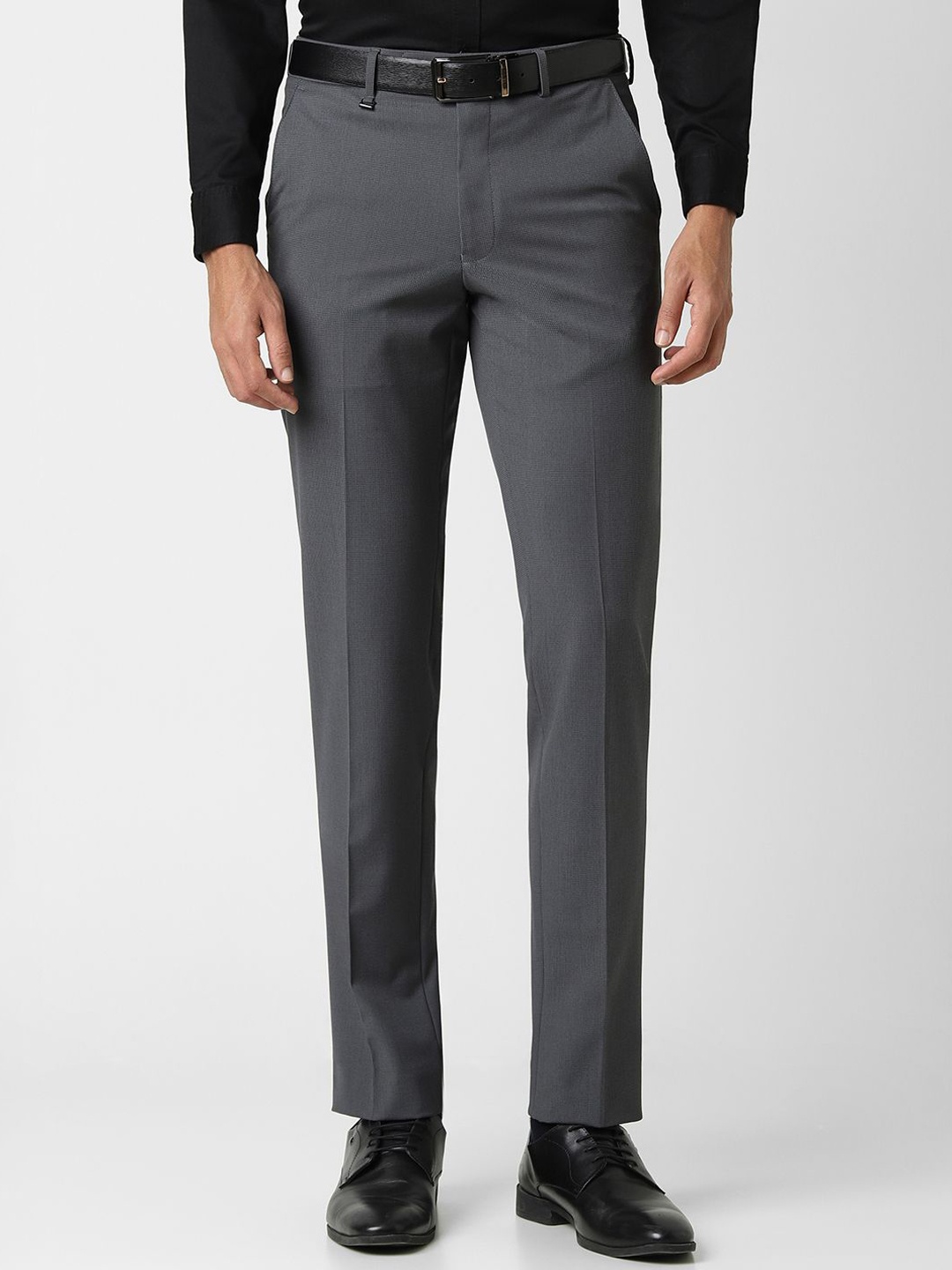 

Van Heusen Men Cotton Solid Slim Fit Formal Trousers, Grey