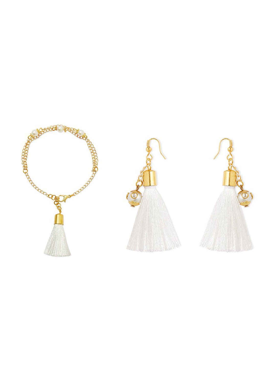 

RIBBON CANDY Pearl Beaded Tasselled Jewellery Set, Gold