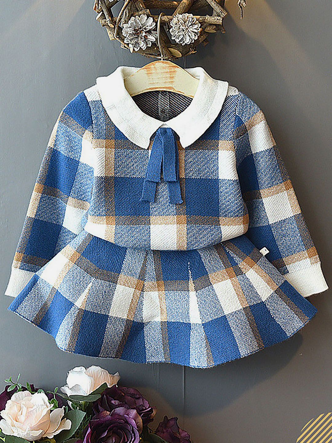 

Little Surprise Box LLP Girls Checked Top with Skirt, Blue