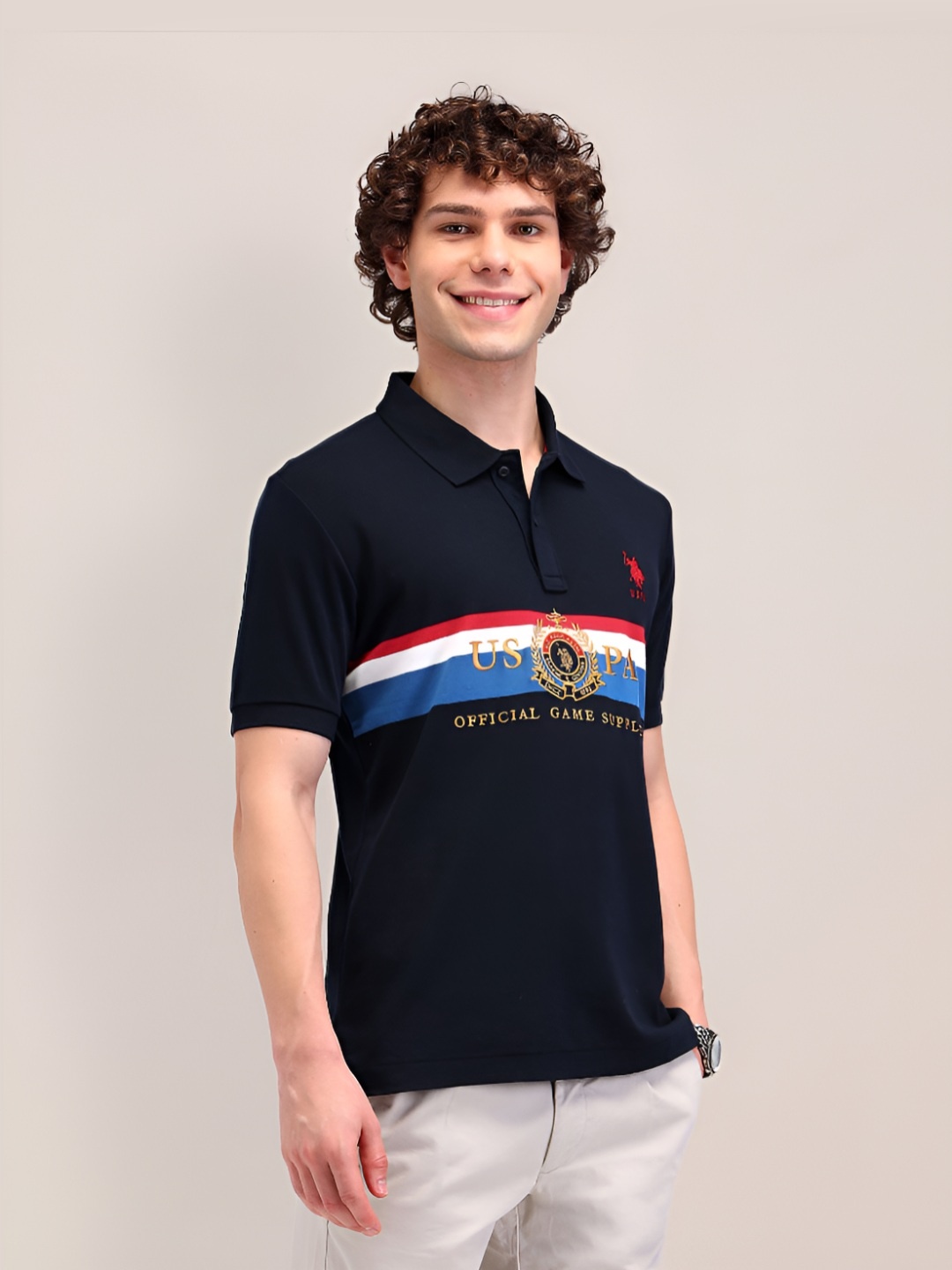 

U.S. Polo Assn. Men Brand Logo Printed Polo Collar T-shirt, Blue
