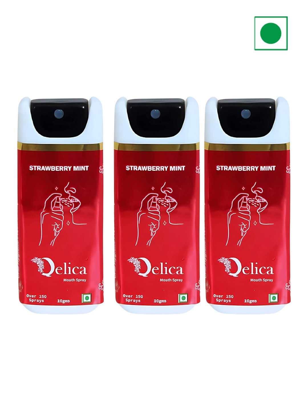 

Qelica Set Of 3 Strawberry Mint Fresh Breath Spray-10g Each, Red