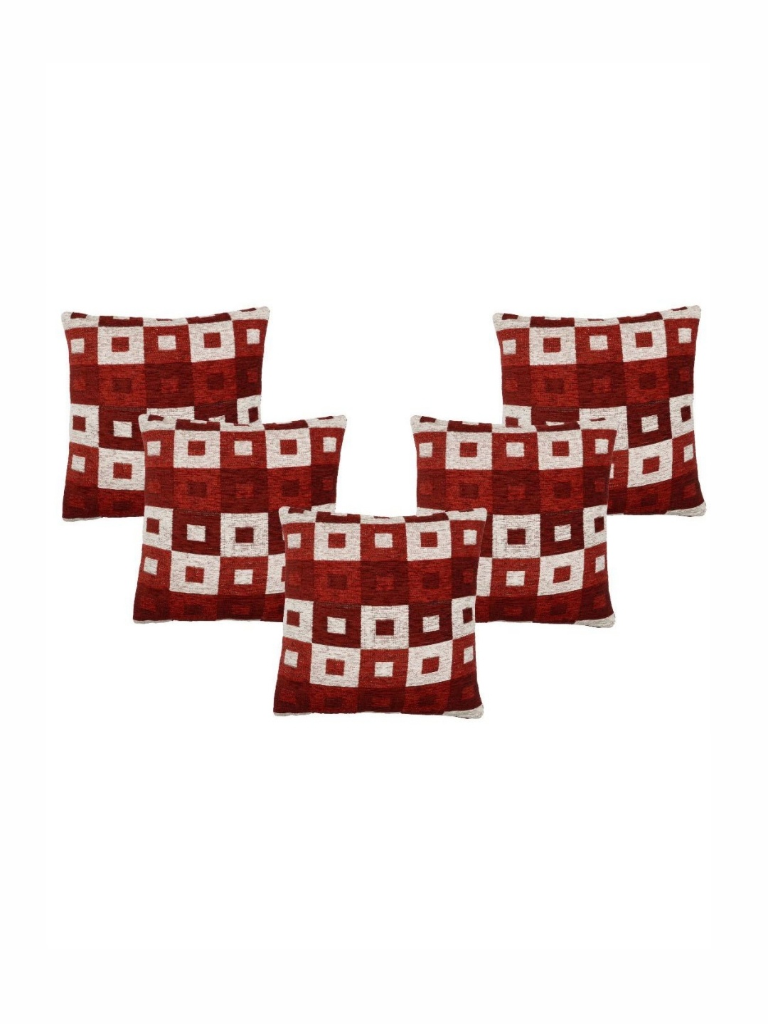 

Saral Home Maroon & White 5 Pieces Geometric Square Cushion Covers