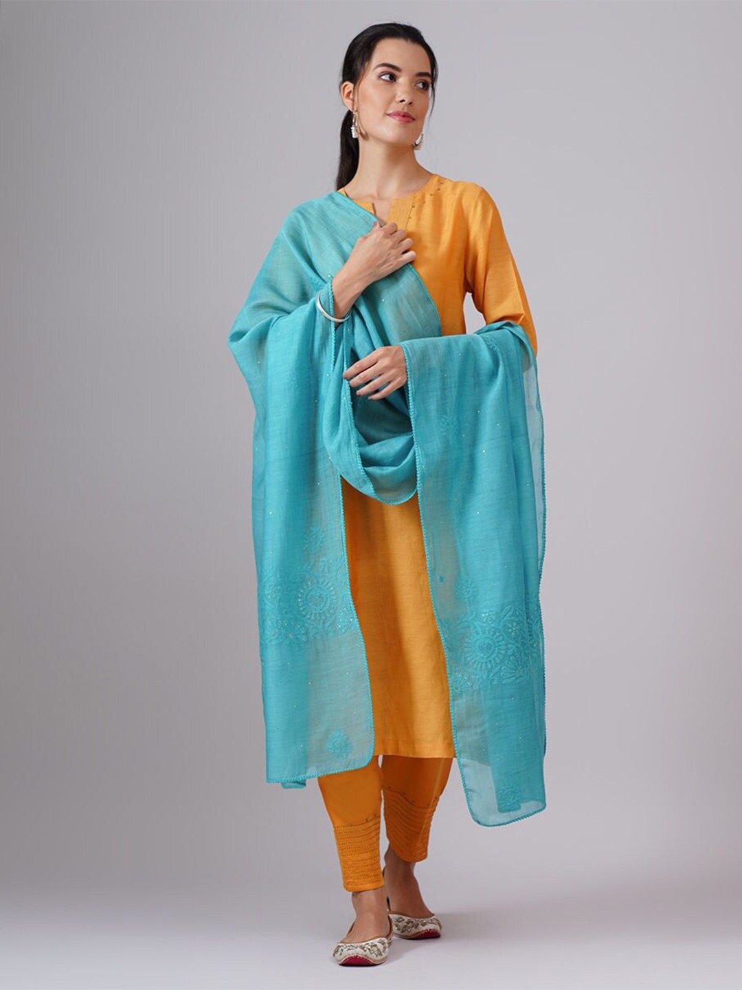 

JAYPORE Cotton Silk Dupatta, Teal