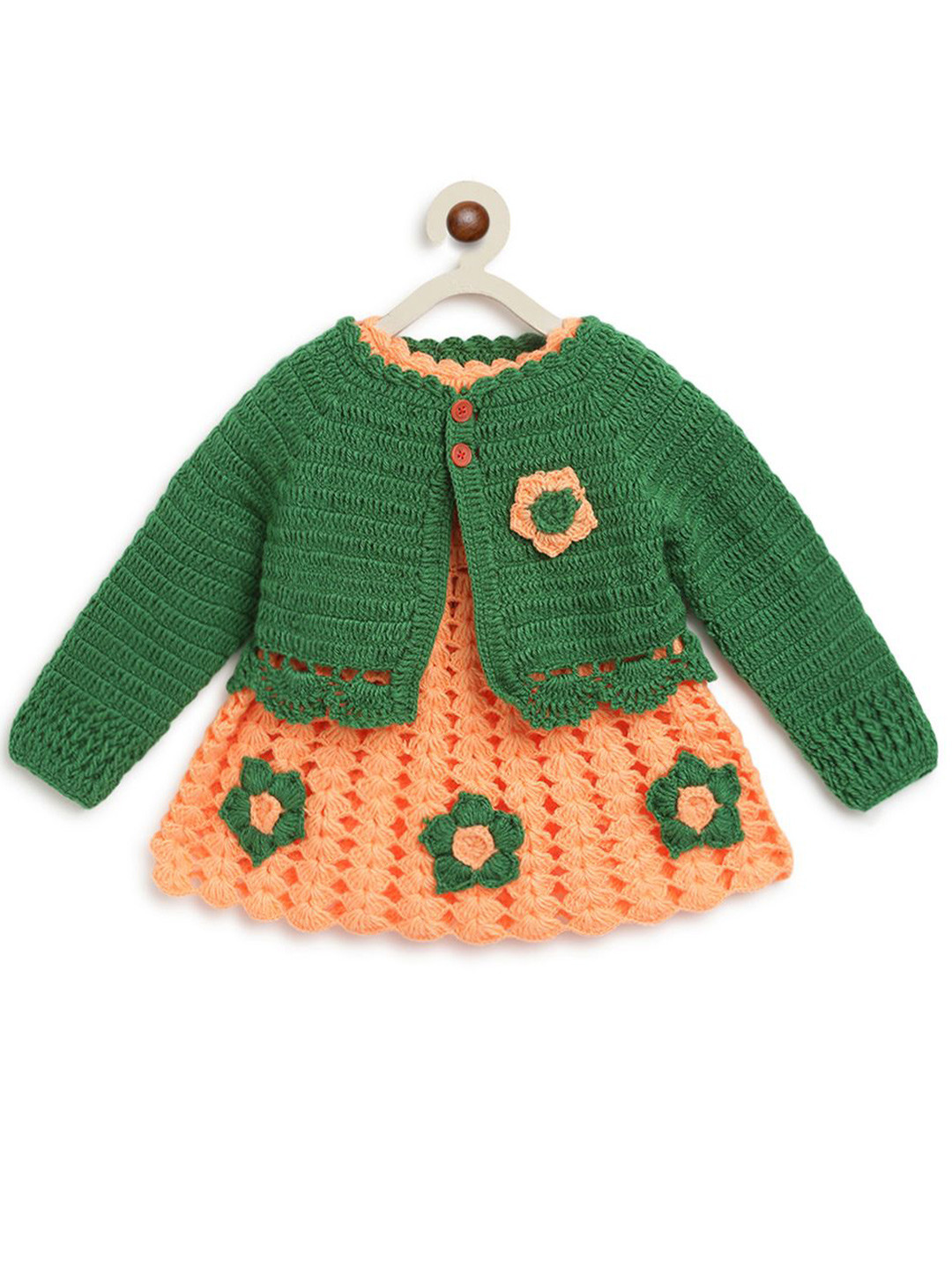 

CHUTPUT Kids Crochet Wool Frock With Jacket, Green