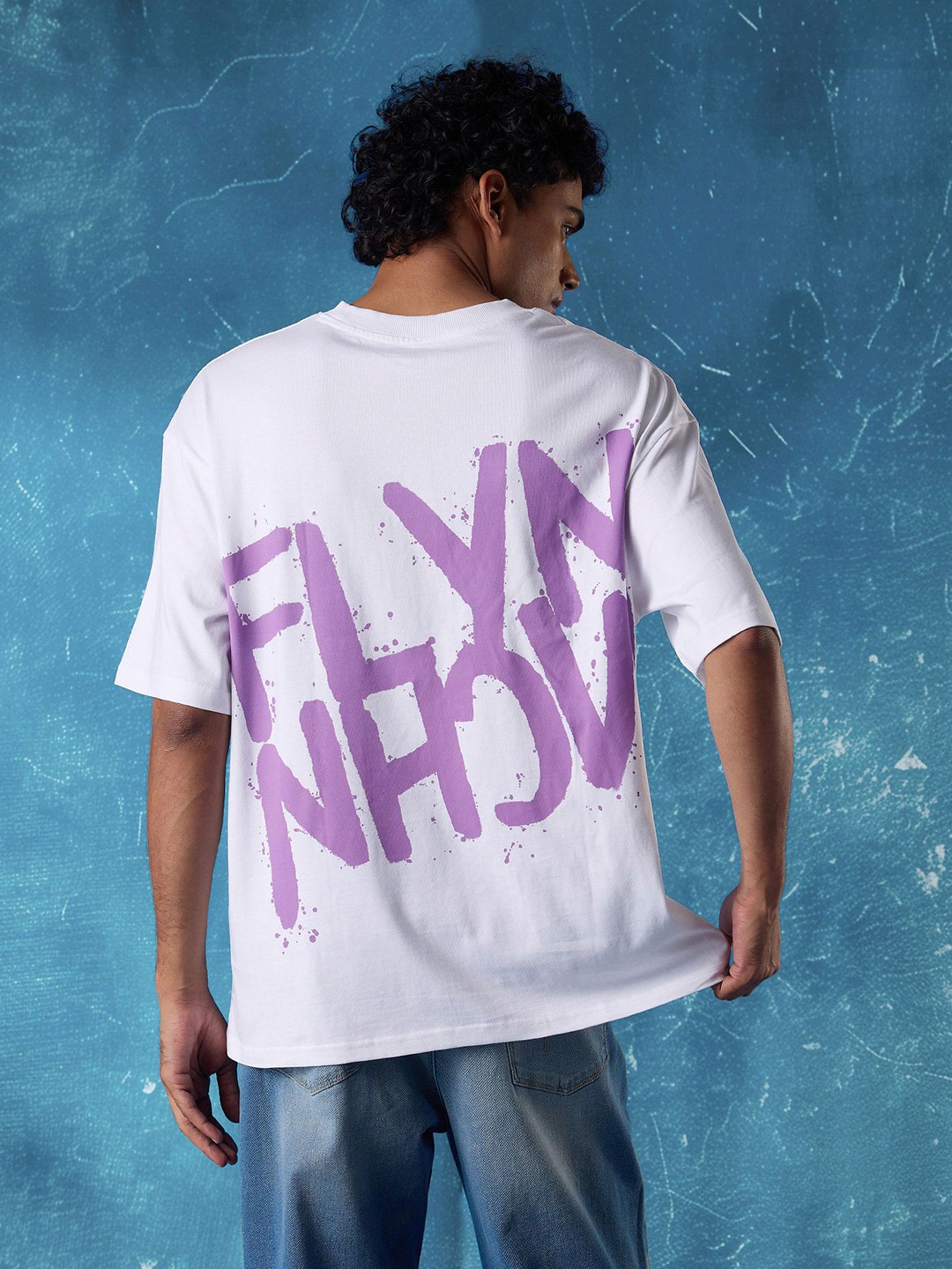 

Flying Machine Men Typography Printed Round Neck Cotton Oversized T-shirt, White