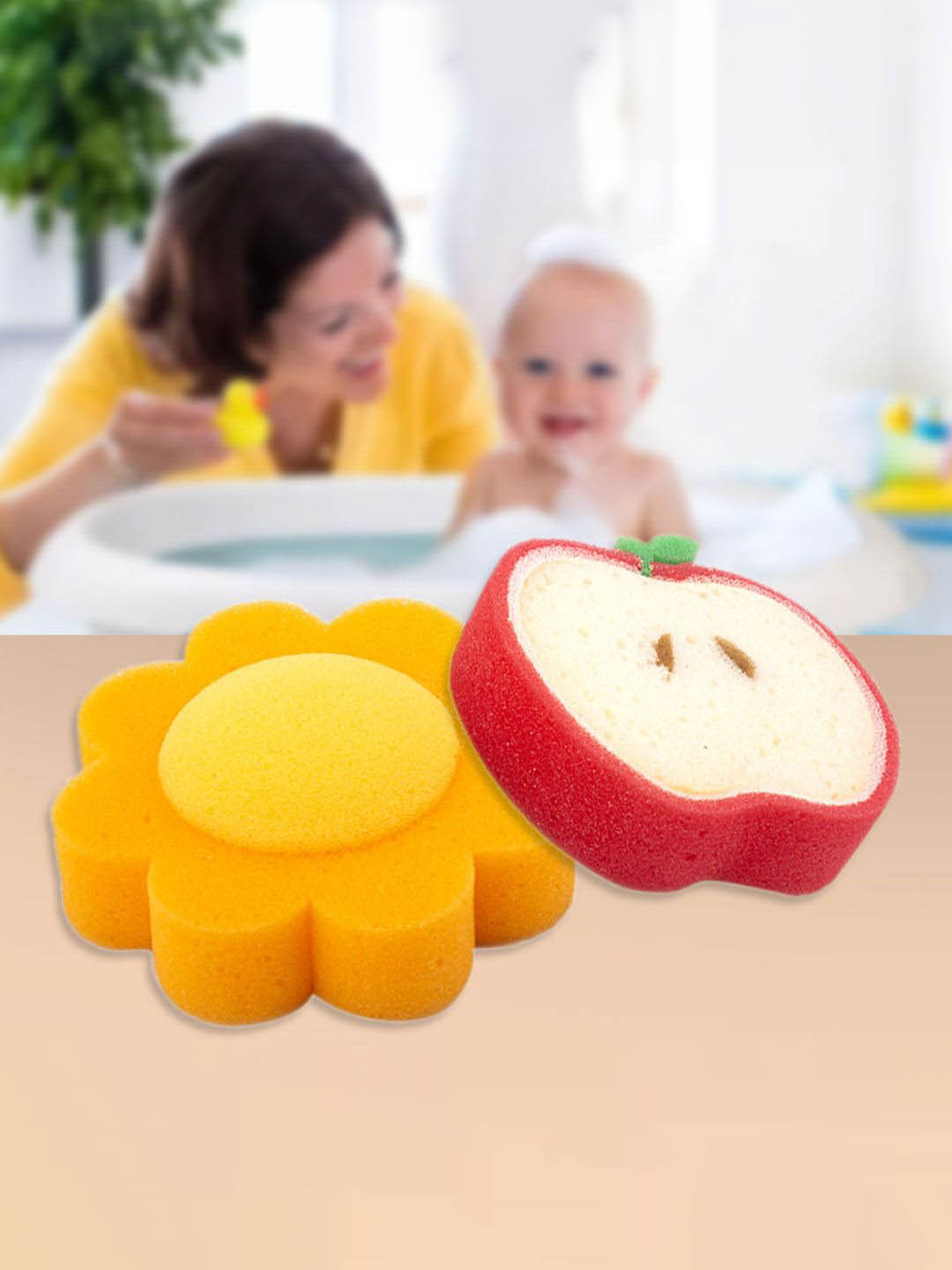

Baby Moo Infants Pack Of 2 Fruit Baby Bath Sponges, Yellow